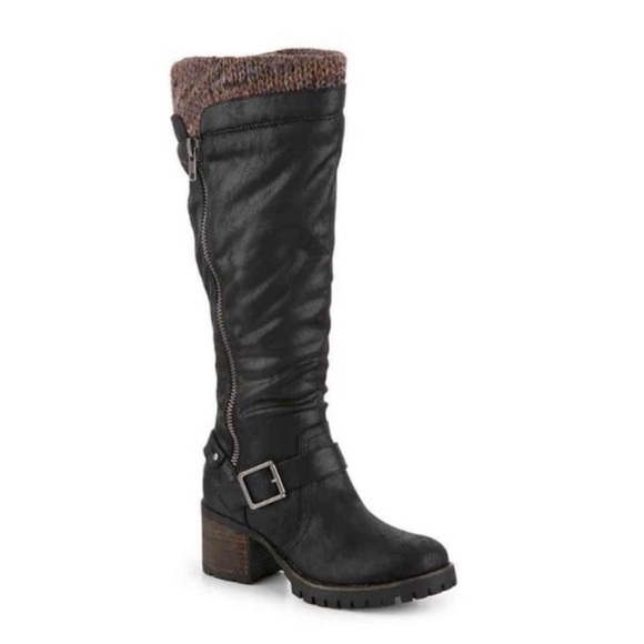 Crown Vintage Shoes - Crown Vintage Chelie Knee High
Block Heel Boots Moto vegan